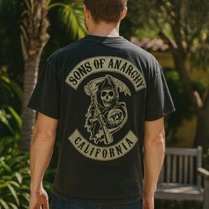 Sons of Anarchy Grim Reaper T-Shirt Black California Biker Graphic Tee XL